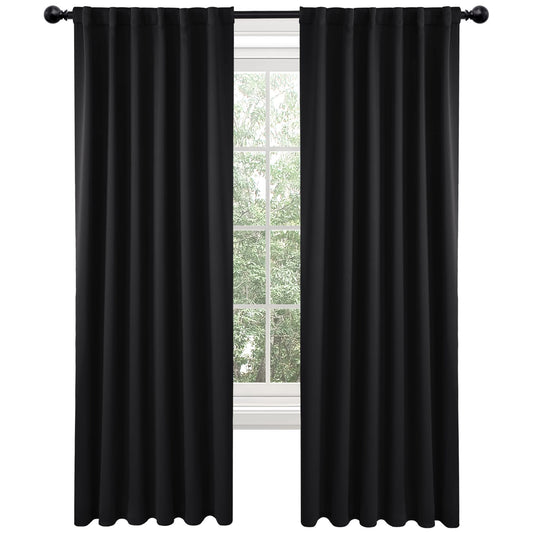 Elegant Blackout Curtains-Back Tap design-thermal Insulated fabric-for room Darkness - 1 Piece (Black 135W X 230L CM)