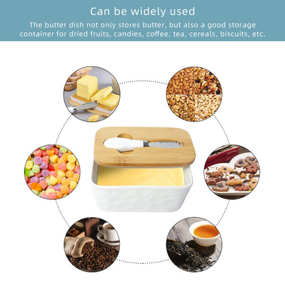 Porcelain Butter Dish,Butter Dishes with Knife and Double Silicone Seal Lid,Cheese Container,White