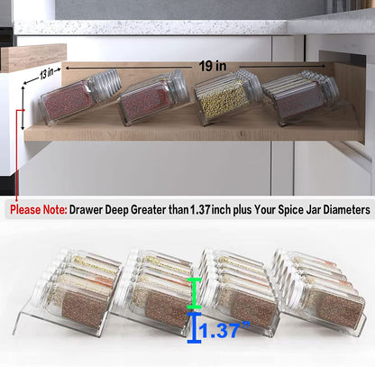 Jadehom 19 x 13 Inches Spice Drawer Organizer, 4 Tier Clear Acrylic Expandable In-Drawer Seasoning Jars Rack, Kitchen Drawer Spice Insert Tray for Cabinet/Countertop