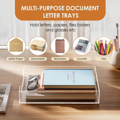 Multi-Function Clear Acrylic Letter Tray and Desktop Organizer, Stackable Desk Tray for Papers, Documents, Magazines, and Folders, Modern File Organizer for Office, Home, and Workspace