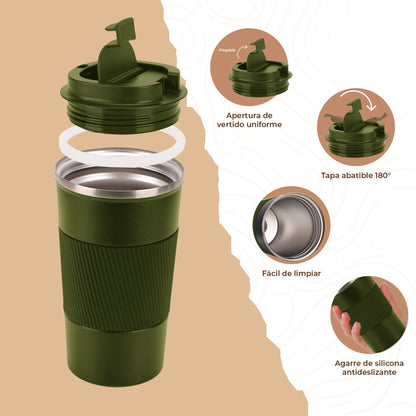 Smarthers Thermos Café or Tea - Thermos Coffee Cup to Go, Thermal Tumbler with Cold and Heat Maintenance 4-6 Hrs, Stainless Steel Thermal Cup BPA Free, Coffee Cup to Go, Durable Thermal Tumbler