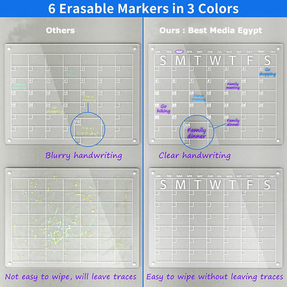 Acrylic Magnetic Dry Erase Board and Calendar Set, Clear Fridge Organizer with Markers and Pen Holder, 40 x 30 cm, For Planning Notes and Schedules, Set of 2