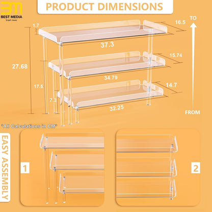 3-Tier Acrylic Cupcake Stand with LED Base, Clear Dessert Display Tray, 3mm Thick Shelves, Space-Saving Party Holder for Birthday, Wedding, or Events, Warm Yellow Light