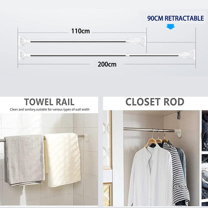 Kg shower curtain rail, curtain rod short extendable stainless steel tension rod with no drilling, modern telescopic shower curtain pole for shower for window bathroom wardrobe doorway (110-200cm)