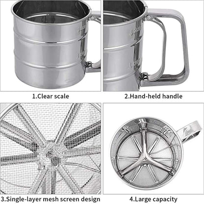 YUNNUO Stainless Steel Flour Sieve, Manual Hand Sieve, Fine Mesh Sieve, Sifting Flour and Icing Sugar with Handle Flour Shaker - Flour Sifter Hand Held - Bake & Decorate Cakes, Pies(Silver)