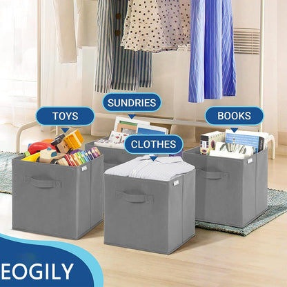 EOGILY Collapsible Fabric Storage Cubes Organizer, Set of 6 Home Foldable Collapsible Storage Box, Fabric Cubby Organizer Baskets with Dual Handles, Cube Storage Bins for Shelf, Home and Office