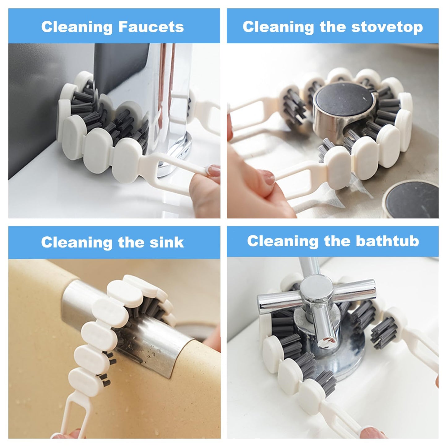 Zeckzoin Bendable Multifunctional Cleaning Brush, Hard Bristle Crevice Cleaning Brush Flexible Curved Crevice Brush for Faucet Sink Stove Household Cleaning Tool(6 Pcs)
