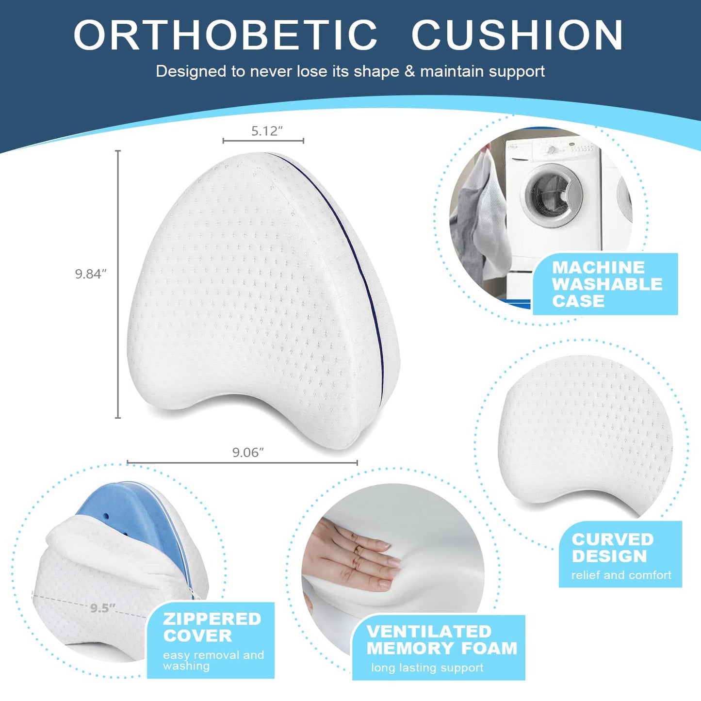 وسادة ركبة لمن ينامون على جانبهم، وسادة ساق تقويمية لتخفيف الألم، تصميم مريح لمحاذاة الورك والعمود الفقري والمفاصل، إسفنج ميموري فوم، غطاء قابل للغسل وجيد التهوية، مثالية لنوم مريح