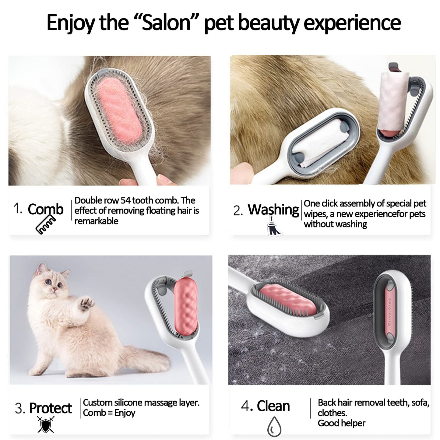 PEEOED Pet Cleaning Hair Removal Comb, Universal Knot Remover for Pets, Portable Multifunctional Pet Cleaning Brush, Massage Care Comb for Sensitive Cats & Dogs (Short, Pink)