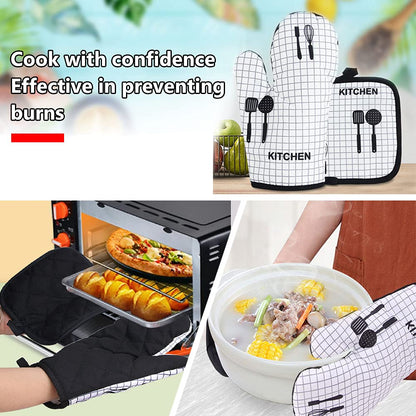 DECARETA Oven Gloves and Pot Holders Set,2 Pcs Heat Resistant Oven Mitts with 2 Pcs Pot Holders,for Cooking Baking BBQ Grill Barbecue Microwave