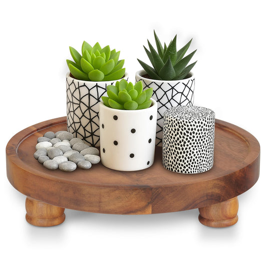 Natural Wood Round Pedestal Stand, Rustic Decorative Riser for Displaying Plants, Candles, and Centerpieces, Elegant Wooden Tray for Kitchen Countertop & Table Decor