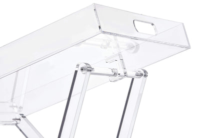 Acrylic Folding Tray Table, Modern Clear Side and End Table, Space-Saving Foldable Design, Perfect for Living Room, Bedroom, Office or Event Use, 48 x 33 cm Surface, 58 cm High, Clear