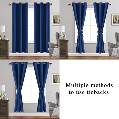 Blackout Curtains with Tiebacks - Thermal Insulated, Light Blocking and Noise Reducing Grommet Curtain Drapes for Bedroom and Living Room, Set of 2 Panels,