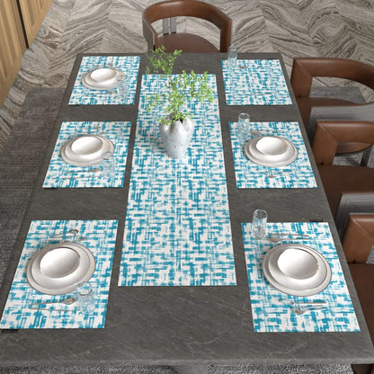 Izzy Leaf 7-Piece Dining Set, includes 6 Durable Canvas Placemats (45x30 cm) and 1 Table Runner (35x140 cm), Multicolor, a Fresh Botanical Design to Protect and Style your Table