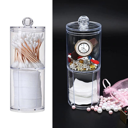 NA 2 in 1 Clear Acrylic Cotton Swab and Pads Holder With Lid - Multipurpose Cosmetic Makeup Organizer for Holding Cotton Buds and Makeup Pads