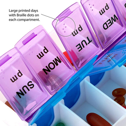 ZIPZAG Pill Medicine Organizer Reminder Storage Box for 7 Days, 2 Layer Pillbox