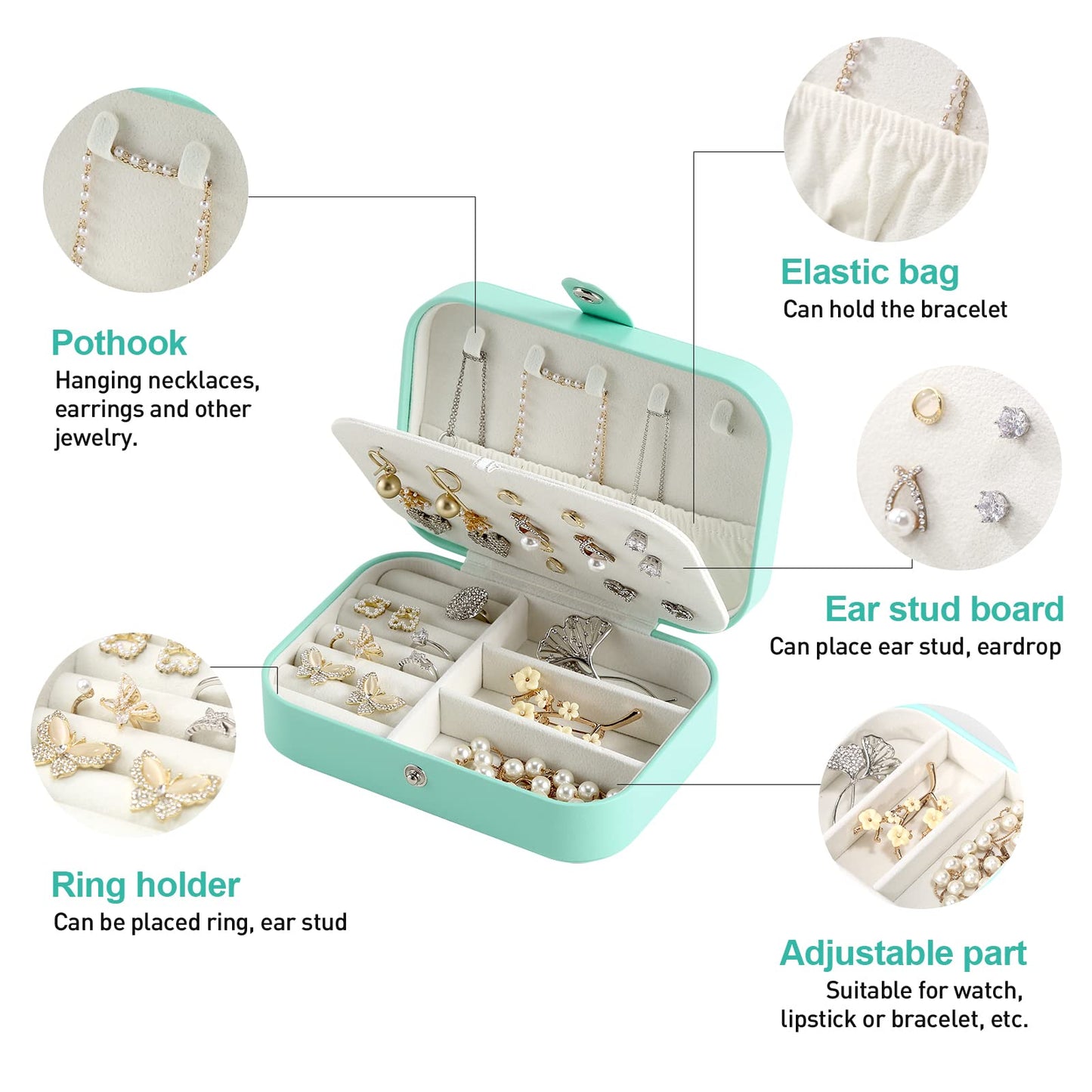 CASEGRACE Small Jewelry Box For Women Travel Jewelry Organizer Double Layer for Necklace Earring Rings Jewelry Holder Case