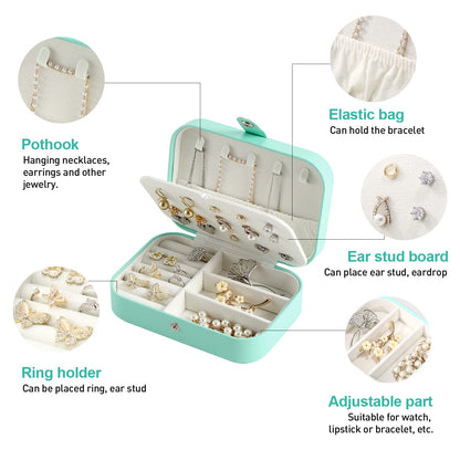 CASEGRACE Small Jewelry Box For Women Travel Jewelry Organizer Double Layer for Necklace Earring Rings Jewelry Holder Case