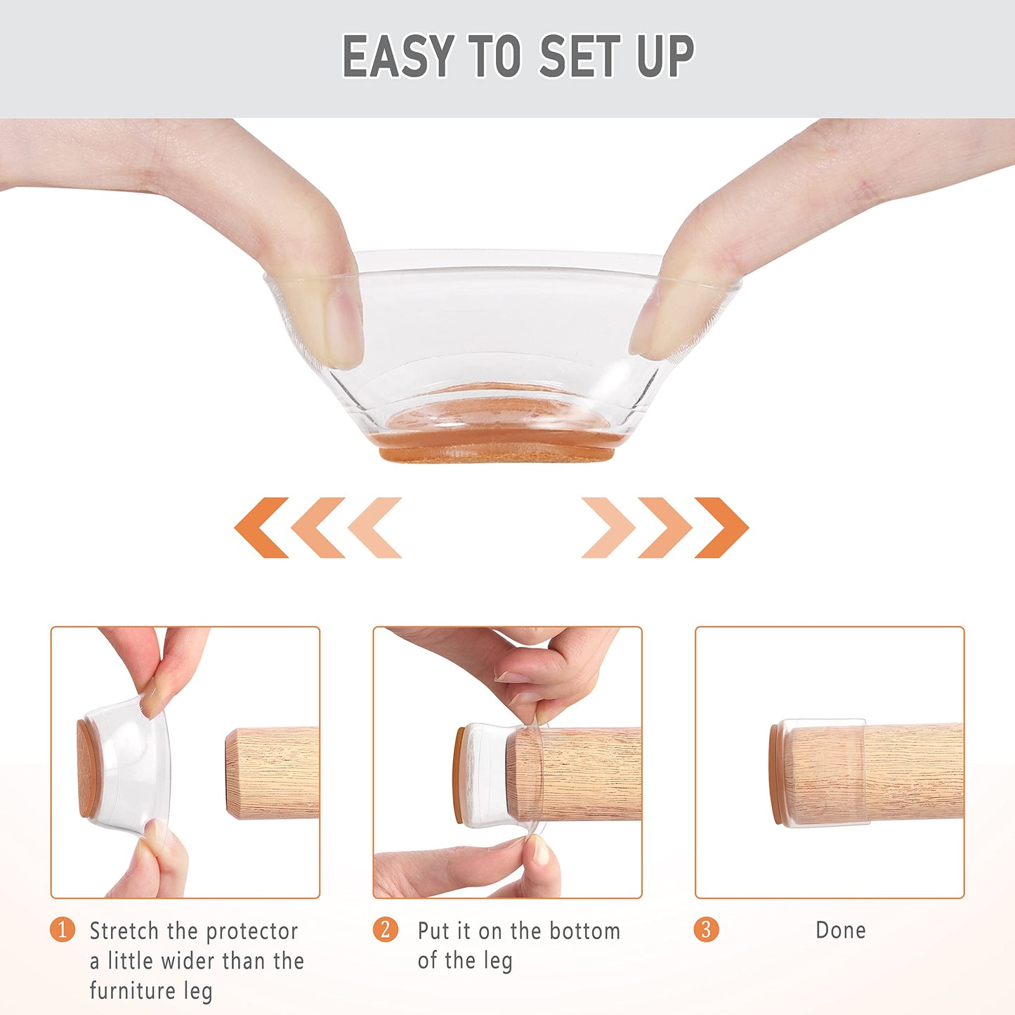 WOLTU 16 Pieces Chair Leg Protector, Transparent Silicone Legs Chairs, with Non-Slip Felt Pad, Universal Sizes for Round and Square Legs, Brown, STBK001-16