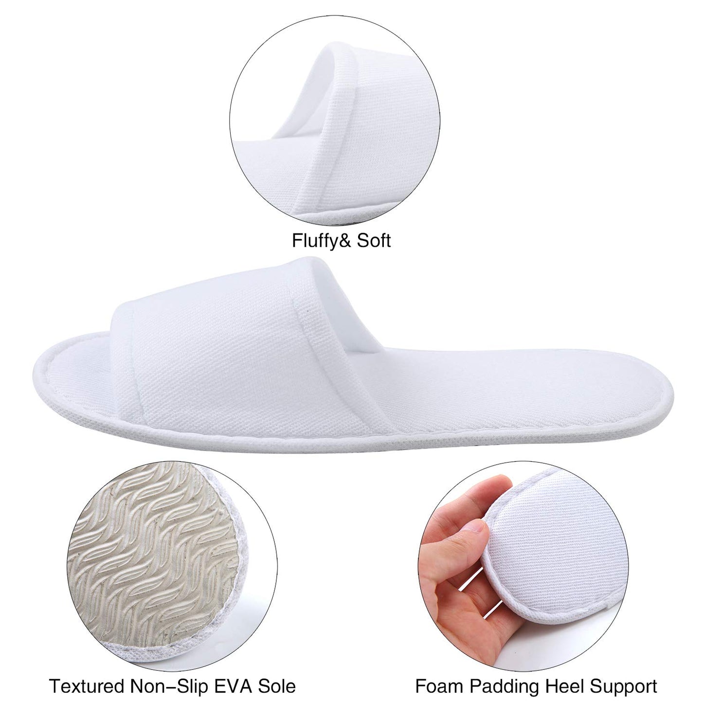 INtex HOME Open Toe White Spa Slippers - Comfortable Guest Slippers for Spa Hotel Party and Travel - Unisex Fit for Men and Women - 2 Pairs - White, One Size