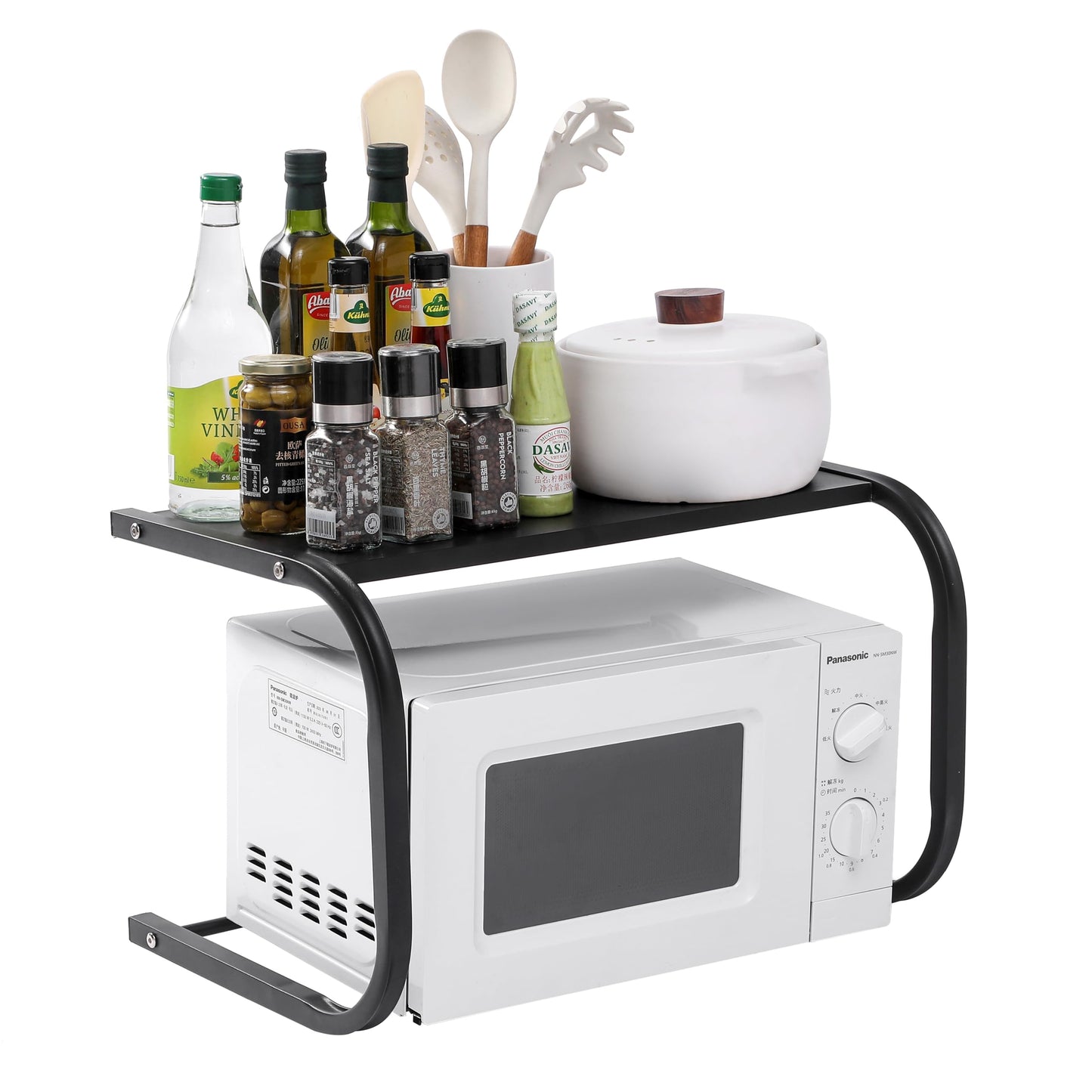 LYCOA Microwave Stand for Countertop, 2-Tier Metal Microwave Shelf Organizer for Small Spaces, Compact Black Oven Rack for Kitchen Counter, Sturdy Microwave Table Shelf for Home or Office