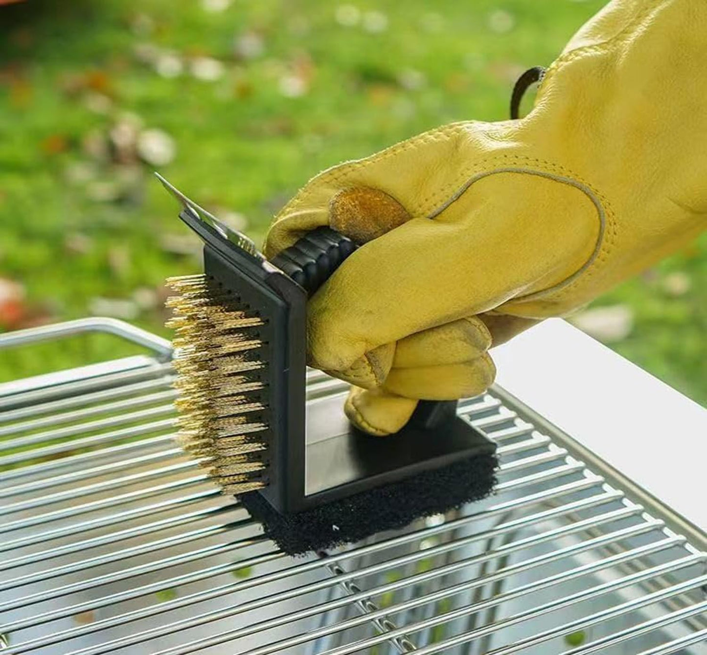 LLJJLXZCD 3-in-1 Barbecue Cleaning Assistant, Stainless Steel Scraper, Brass Wire Brush, Sponge, Silver, 2-Pack, Grill Brush, Grill Cleaning, CLEANING_BRUSH