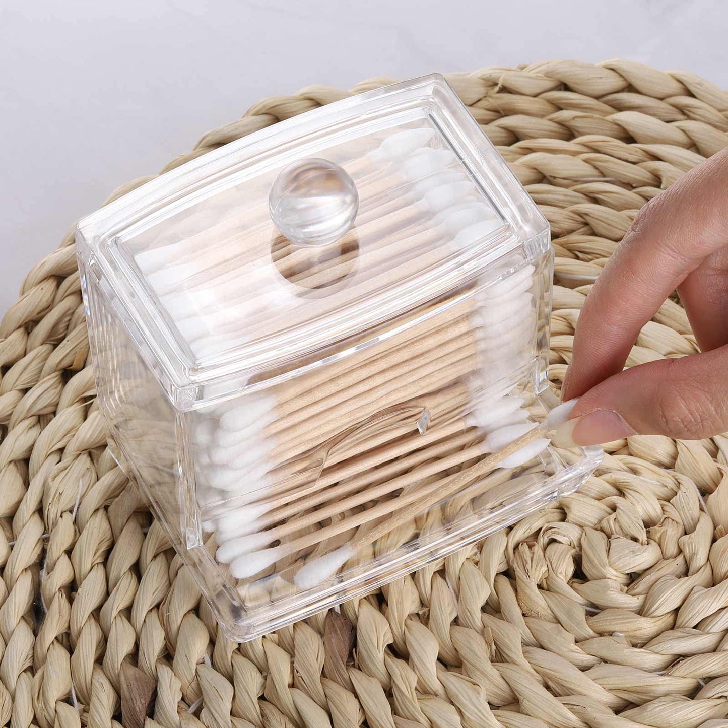 Cotton Swab Pads Holder, Qtip Cotton Buds Ball Dispenser, Bathroom Containers Canister Organizer