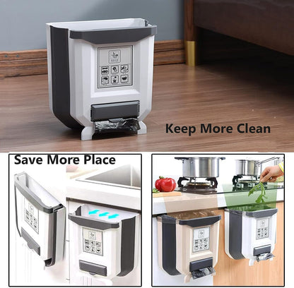 Hanging Trash Can Folding Waste Bin, Collapsible Garbage Can for Kitchen Cabinets, Room, Drawer, Car, Foldable Design for Space Saving and Easy Storage