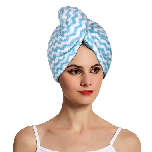 Kuber Industries Hair Wrapper | Hair-Drying Towel | Hair Bathrobe for Women & Girls | Hair Dry Cap Bath Towel | Microfiber Hair Turban Towel | Quick Absorbent Hair Towel | Zig Zag | Sky Blue