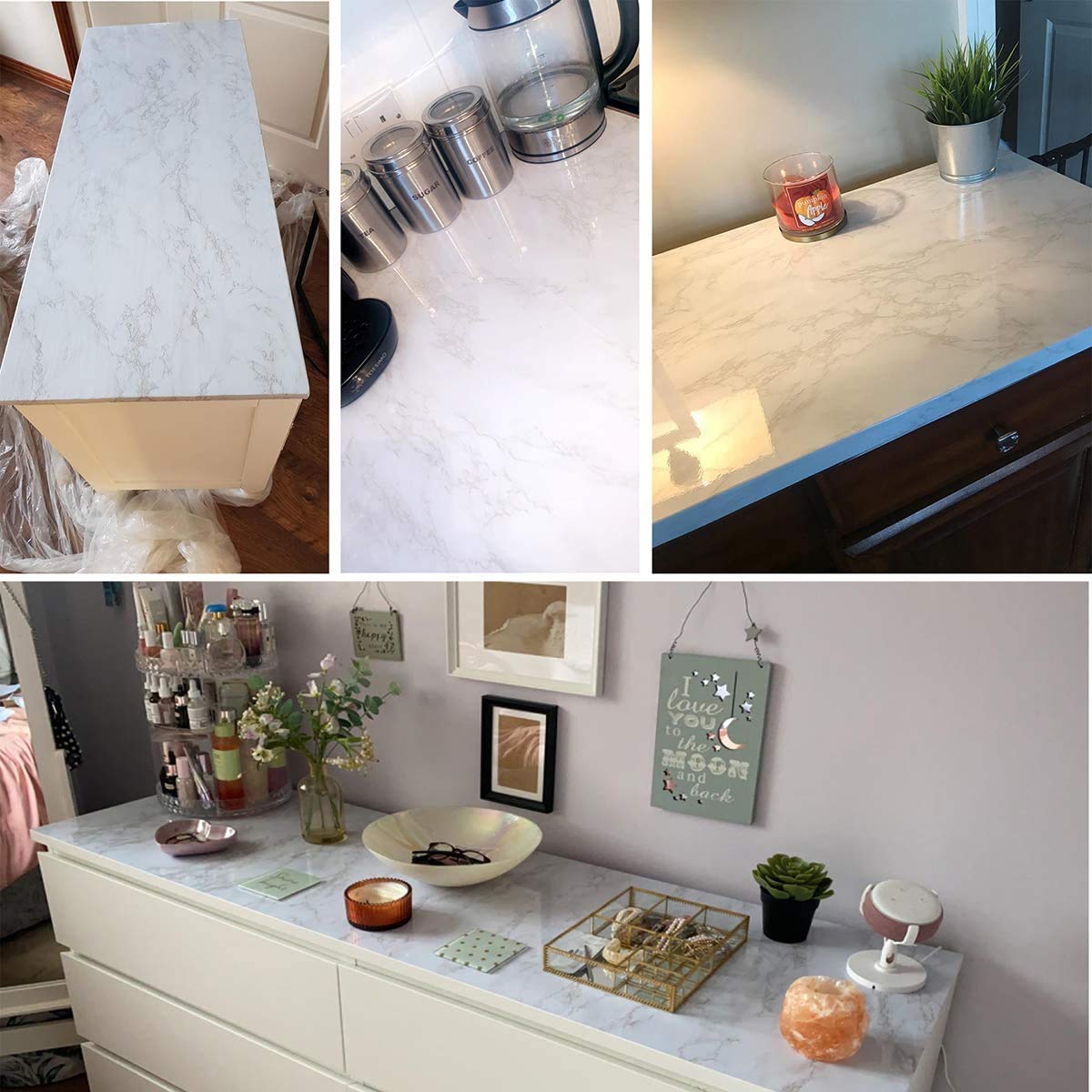 Smax Waterproof Wallpaper Self Adhesive Paper, Made with PVC, Best for Kitchen Countertop and Walls, Easy to Remove 60x500 cm (White Marble)