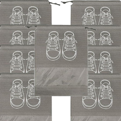 حقائب تخزين أحذية كبيرة، حقائب أحذية مقاومة للغبار برباط مع نافذة شفافة، منظم سفر مقاوم للماء، حقائب أحذية محمولة - رمادي