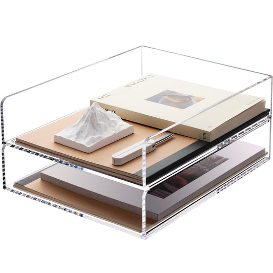 Clear Acrylic Stackable Letter Tray, 2-Pack Paper Organizer and Paper Sorter for Desk, Office, Home, and School
