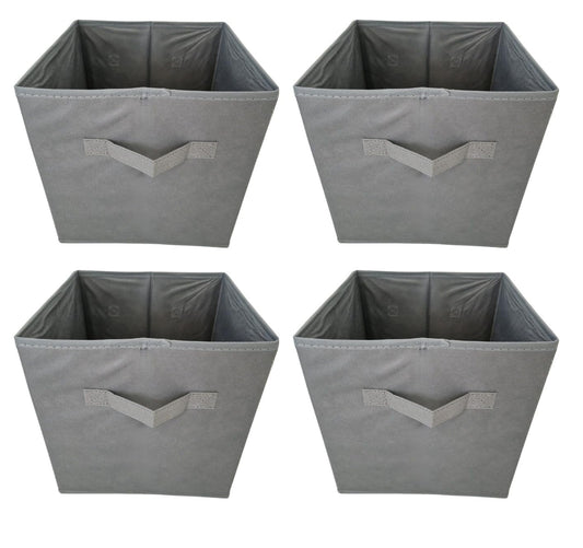 Aryllis Folding Storage Boxes, Grey, Pack of 4, Collapsible Fabric Storage Cubes - 27cm x 27cm