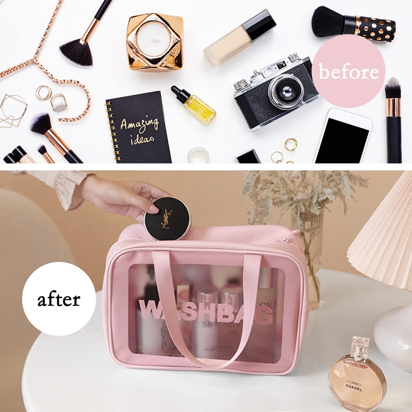 Unaone 3 Pieces Toiletry Bag for Women and Men, Matte Translucent Makeup Cosmetic Bag with Handy Handle, Water - Resistant Travel Organizer for Accessories (Pink)