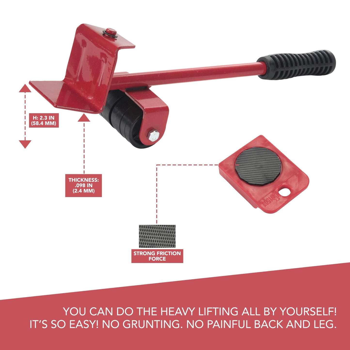 Primo Supply AJB Furniture Appliances Mover Glider Lifter Slider Roller Logistics Helper Tool Set System - Heavy Duty and Durable | Make Moving Rearranging Safe Convenient and Easy, Red