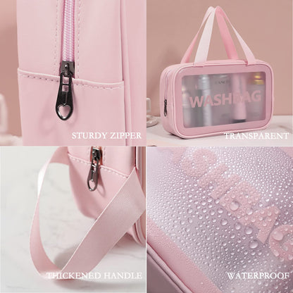 3 Pieces Toiletry Bag for Women and Men, Matte Translucent Makeup Cosmetic Bag with Handy Handle, Water - Resistant Travel Organizer for Accessories (Pink)