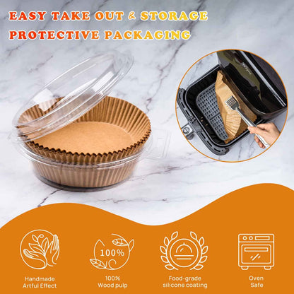 100 PCS Disposable Paper Liner for Air Fryer, Disposable Parchment Liners, Round Baking Paper-Liners for Baking Roasting Microwave (Nature)