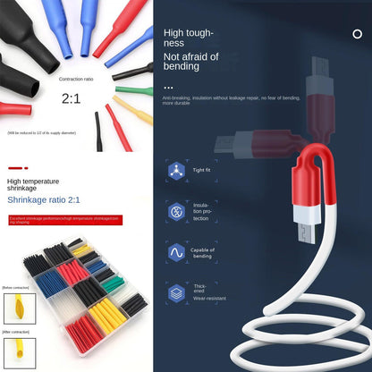 Wirefy Heat Shrink Tube Set, Insulating Tubing, Heat Shrink Tube, Waterproof, Red, Black, White, Blue, Yellow, 1.5-10 mm Assortment, 580 Pieces