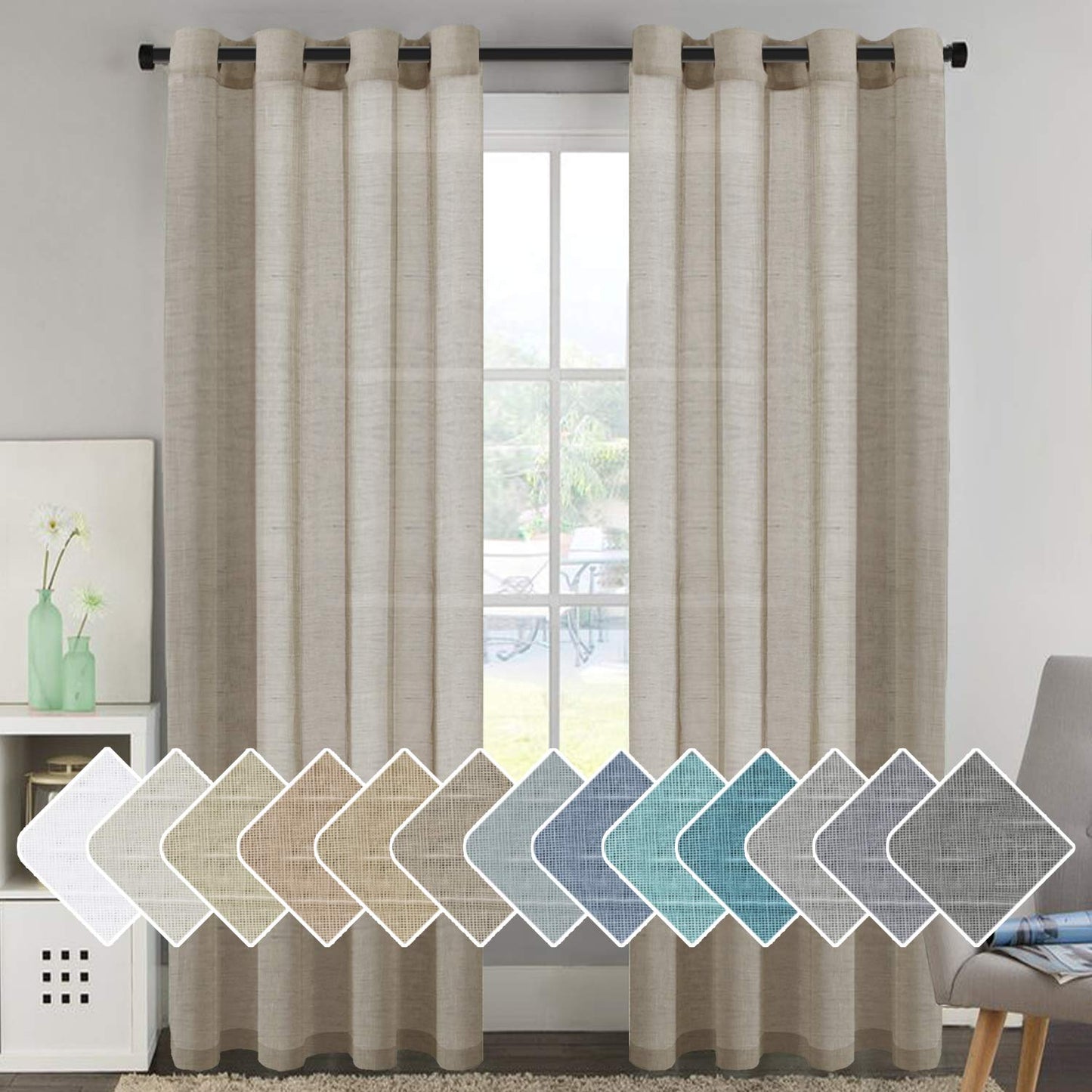 INtex Curtains Semi-Transparent Natural Linen Curtains with Elegant Sheer Fabric and Steel Grommets - 1 Piece 200W x 230L CM Dark gery