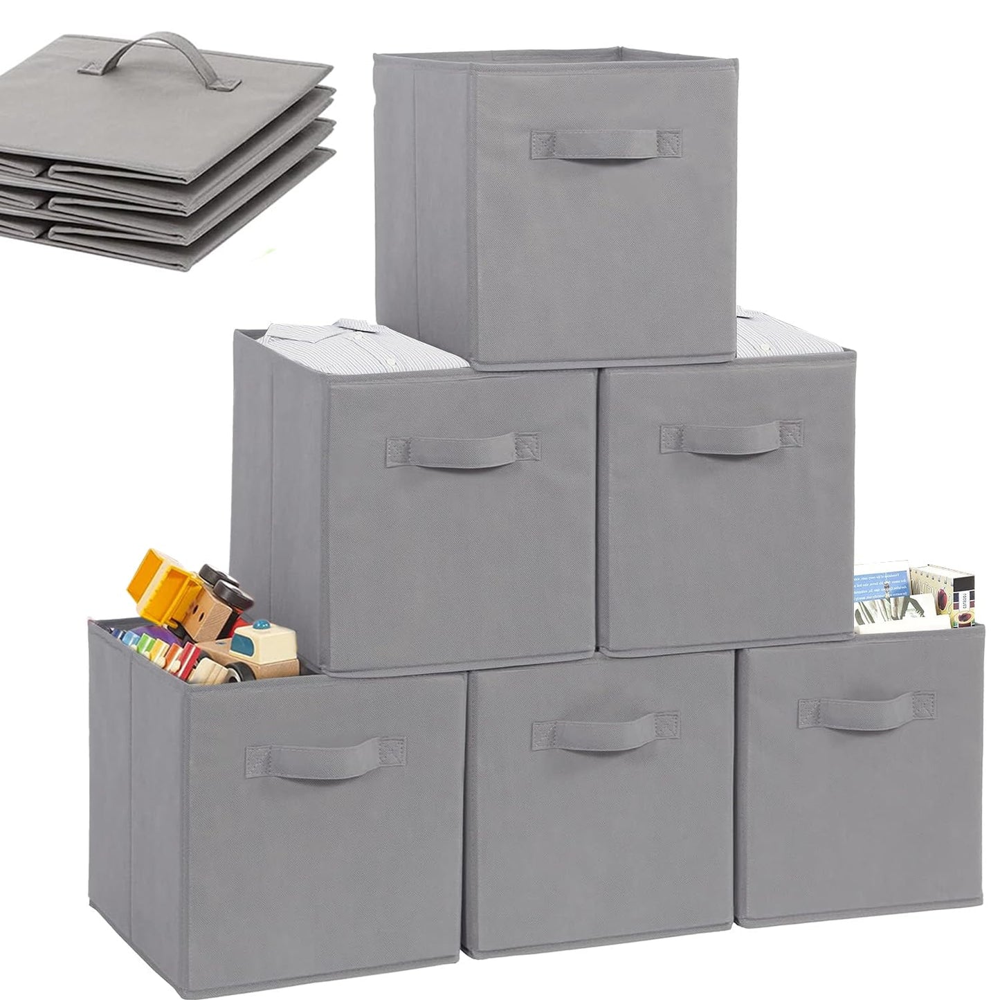 EOGILY Collapsible Fabric Storage Cubes Organizer, Set of 6 Home Foldable Collapsible Storage Box, Fabric Cubby Organizer Baskets with Dual Handles, Cube Storage Bins for Shelf, Home and Office