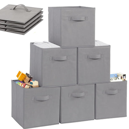 EOGILY Collapsible Fabric Storage Cubes Organizer, Set of 6 Home Foldable Collapsible Storage Box, Fabric Cubby Organizer Baskets with Dual Handles, Cube Storage Bins for Shelf, Home and Office
