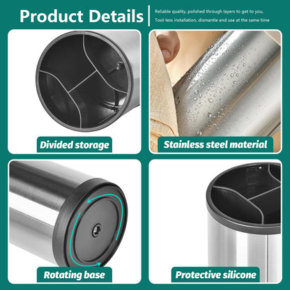 kitchen utensil rack oversized shovel spoon storage rack kitchen countertop cutlery cooking storage rack stainless steel 360 degree rotating weighted base rack suitable for countertop silver