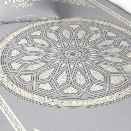 Velvet Prayer Mat in a modern Grey, 68x117 cm, a luxurious Islamic rug with a chic dome design, offering a soft and comfortable foundation for your prayers and meditation