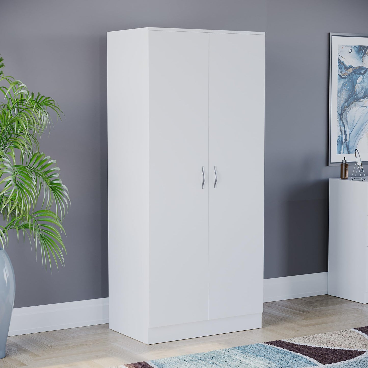 Riano 2-Door Wardrobe with Internal Shelf and Hanging Rail, Wooden MDF Bedroom Storage Furniture and Clothing Armoire in a Clean and Classic White Finish for Any Room