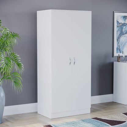Riano 2-Door Wardrobe with Internal Shelf and Hanging Rail, Wooden MDF Bedroom Storage Furniture and Clothing Armoire in a Clean and Classic White Finish for Any Room