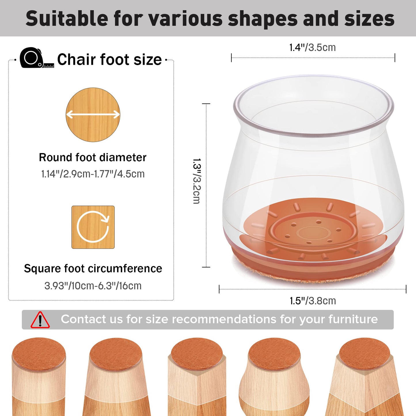 24PCS Upgraded Silicone Chair Leg Floor Protectors for Hardwood Floors, Felt Bottom Furniture Leg Cover, Ruby Sliders for Chair Legs, Non-Slip Round&Square Pads Caps to Scratch and Reduce Noise