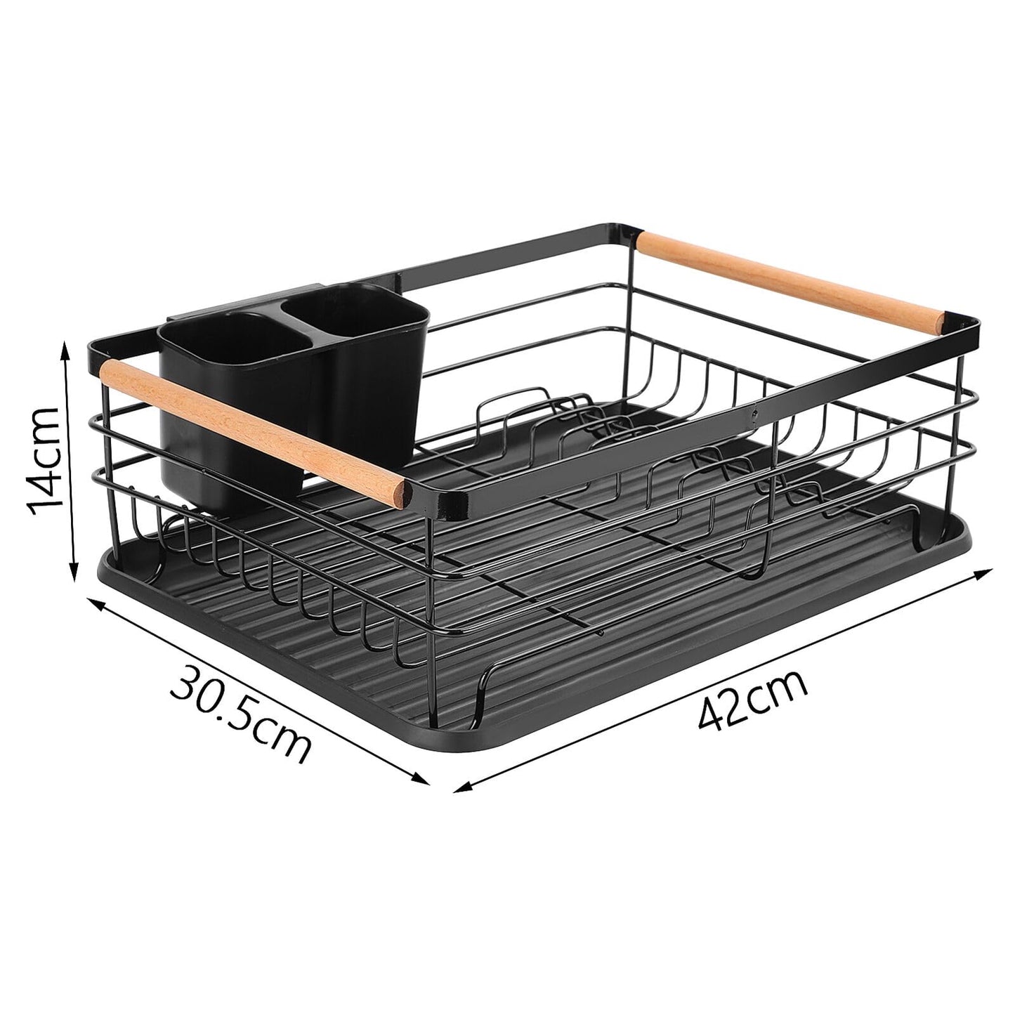 KingSaid Dish Drainer Black Matt Metal Dish Rack for Sink with Cutlery Holder and Plastic Drip Tray, Stainless Steel Dish Rack for Sink (42 x 32.5 x 14 cm)