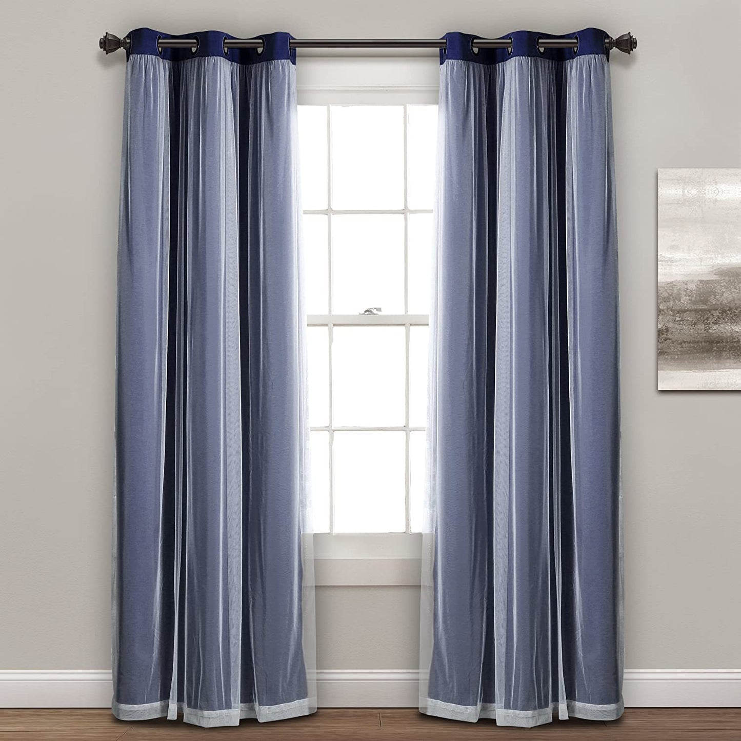 INtex CURTAINS HOUSE Sheer Voile Curtain Panel with Blackout Lining and Steel Grommets Light Filtering Room Darkening 1 Piece for Living Room or Bedroom (150W x 265L CM, Navy)