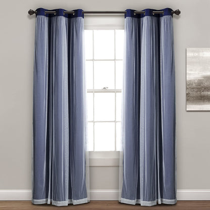 INtex CURTAINS HOUSE Sheer Voile Curtain Panel with Blackout Lining and Steel Grommets Light Filtering Room Darkening 1 Piece for Living Room or Bedroom (150W x 265L CM, Navy)