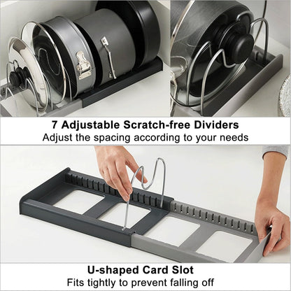 ALLWYOU Adjustable Pan Lid Holder with 7 Adjustable Compartments Pot and Pan Lid Organiser Rack Holder Expandable Tray Bakeware Storage Rack Dish Drying Rack Kitchen Cupboard Drawer Organiser